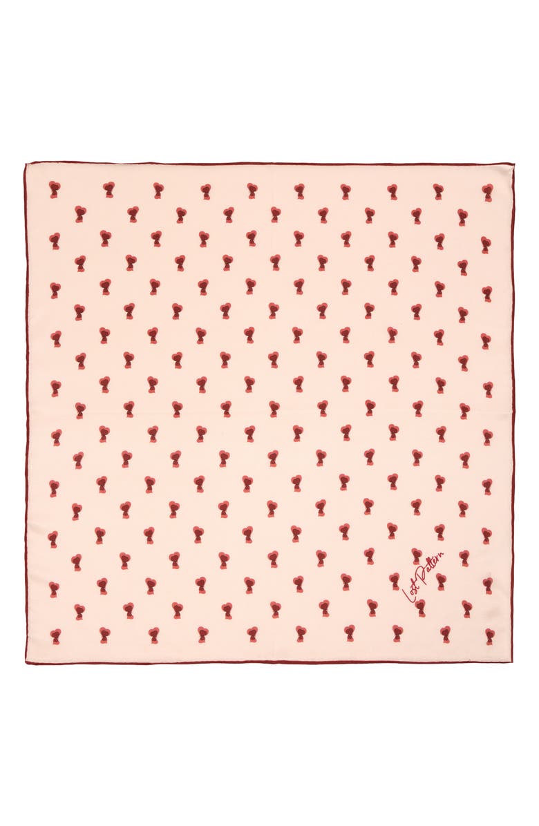 Lost Pattern Twin Hearts Silk Bandana, Alternate, color, Blush