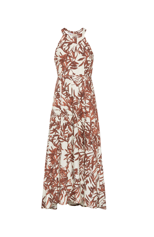 Brunello Cucinelli Multicolor Sleeveless Long Dress With All-over Herbarium Print In Cotton Woman In Red