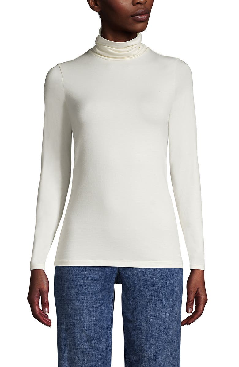 Lands' End Lightweight Jersey Skimming Long Sleeve Turtleneck, Main, color, Ivory