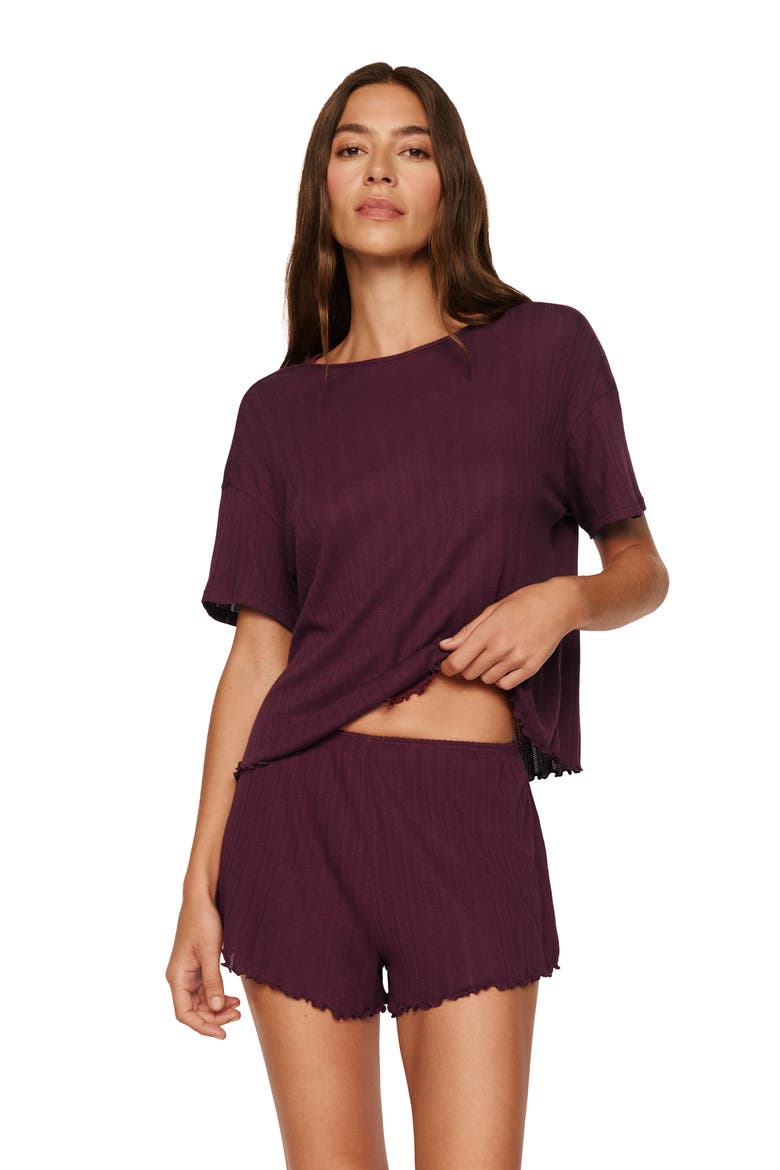 Pointelle Rib Pajama Shorts, Alternate, color, WILDBERRY