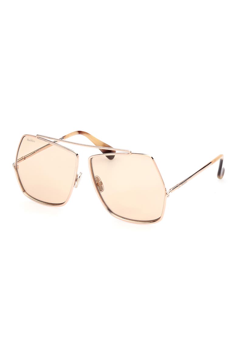 64mm Geometric Sunglasses, Alternate, color, SHINY ROSE GOLD / BROWN