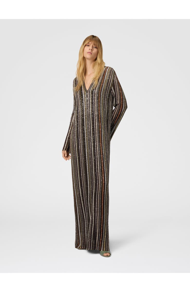 Missoni Long Dress With V-neck And Herringbone Stripe Knit, Alternate, color, Multicoloured