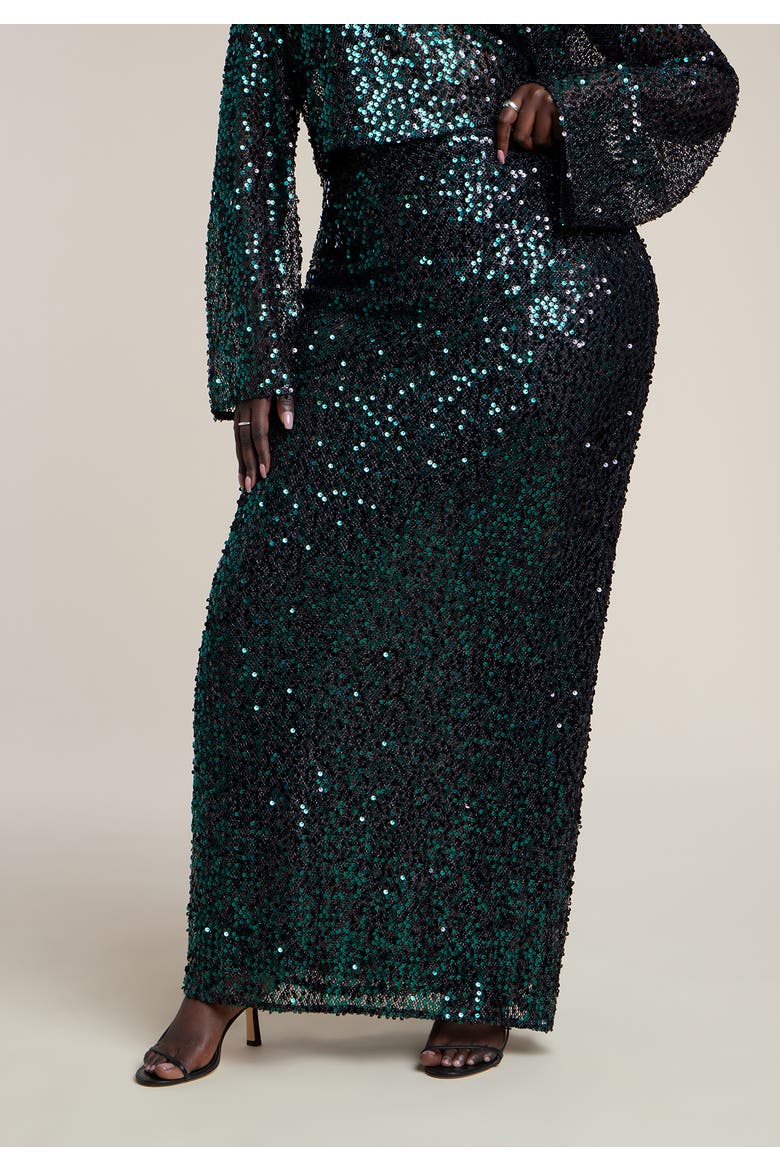 Sequin Column Maxi Skirt, Alternate, color, FOREST BIOME