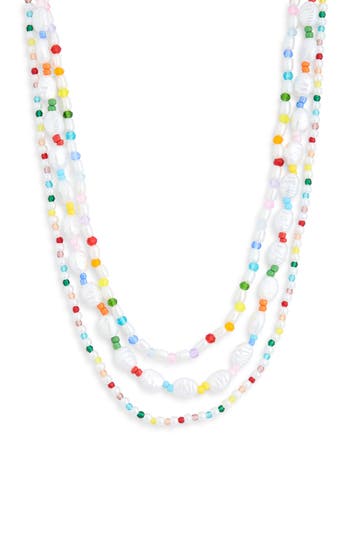 Tasha Set Of 3 Faux Pearl Beaded Necklace In White Multi