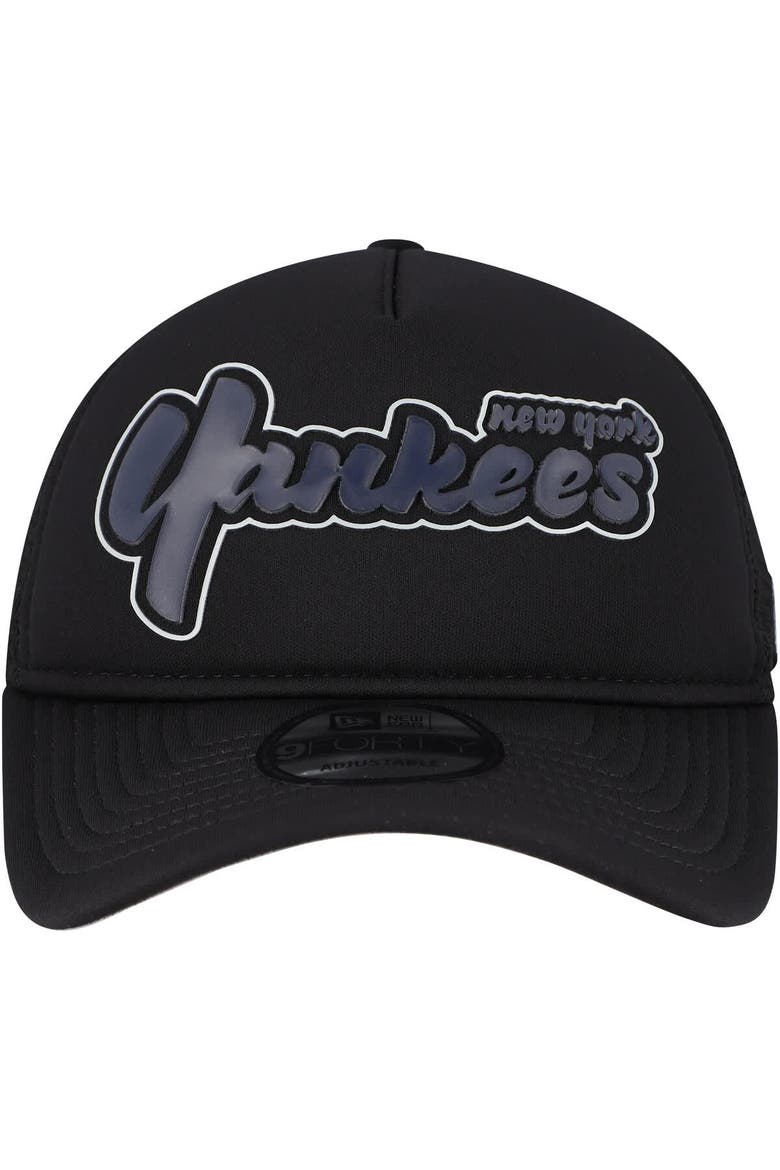 Men's New Era Black New York Yankees Retro Bold A-Frame Trucker 9FORTY Adjustable Hat, Alternate, color, Black