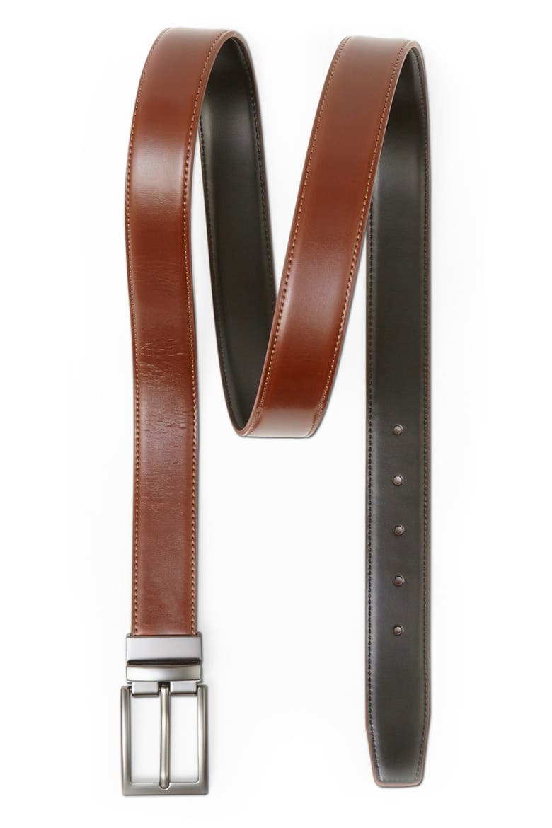 Reversible Leather Belt with Rotating Buckle, Main, color, Burnt Umber/Black