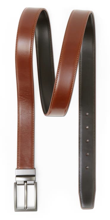 Reversible Leather Belt with Rotating Buckle