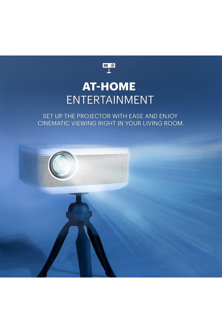 FLIK X10 Multimedia Home Projector Kit, 1080p Portable Projector w/100" Screen, Remote & More!, Alternate, color, White
