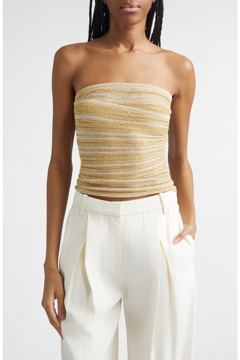 Ruched Metallic Tube Top, Main, color, GOLD TONES