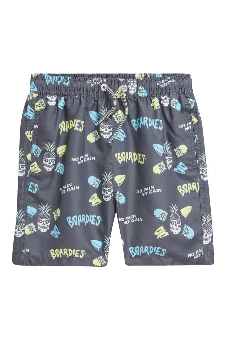 Kids' No Pain No Gain Swim Trunks, Main, color, BLACK