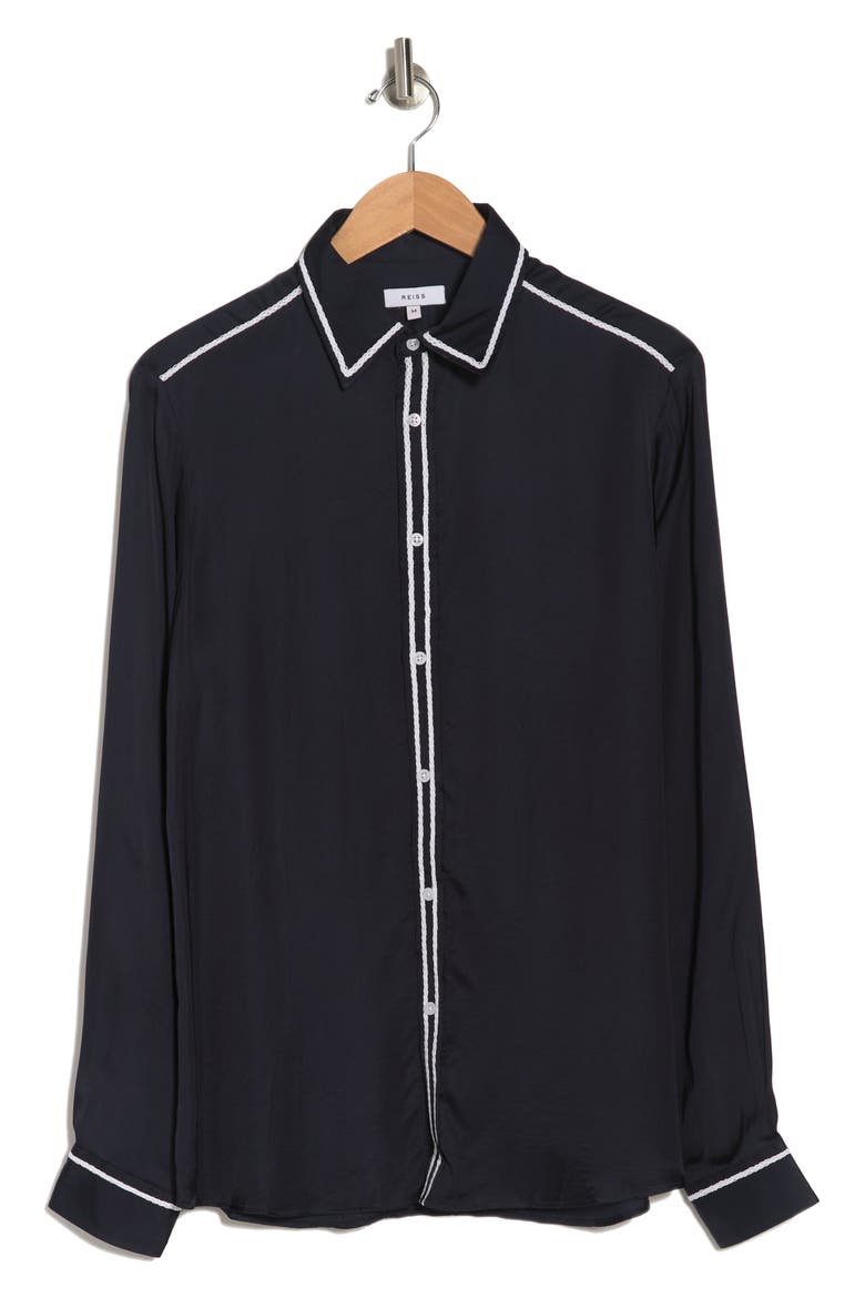 Tipped Braided Trim Long Sleeve Shirt, Alternate, color, NAVY
