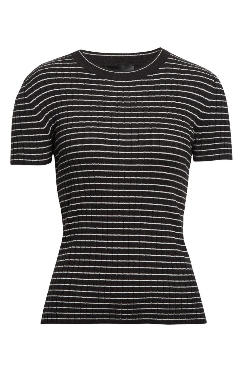 Emporio Armani Stripe Rib Crewneck Top, Alternate, color, Solid Black