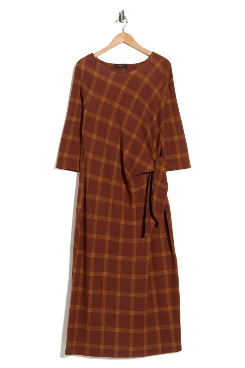 Plaid Boat Neck Maxi Dress, Alternate, color, RUST