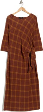 Renee C Plaid Boat Neck Maxi Dress