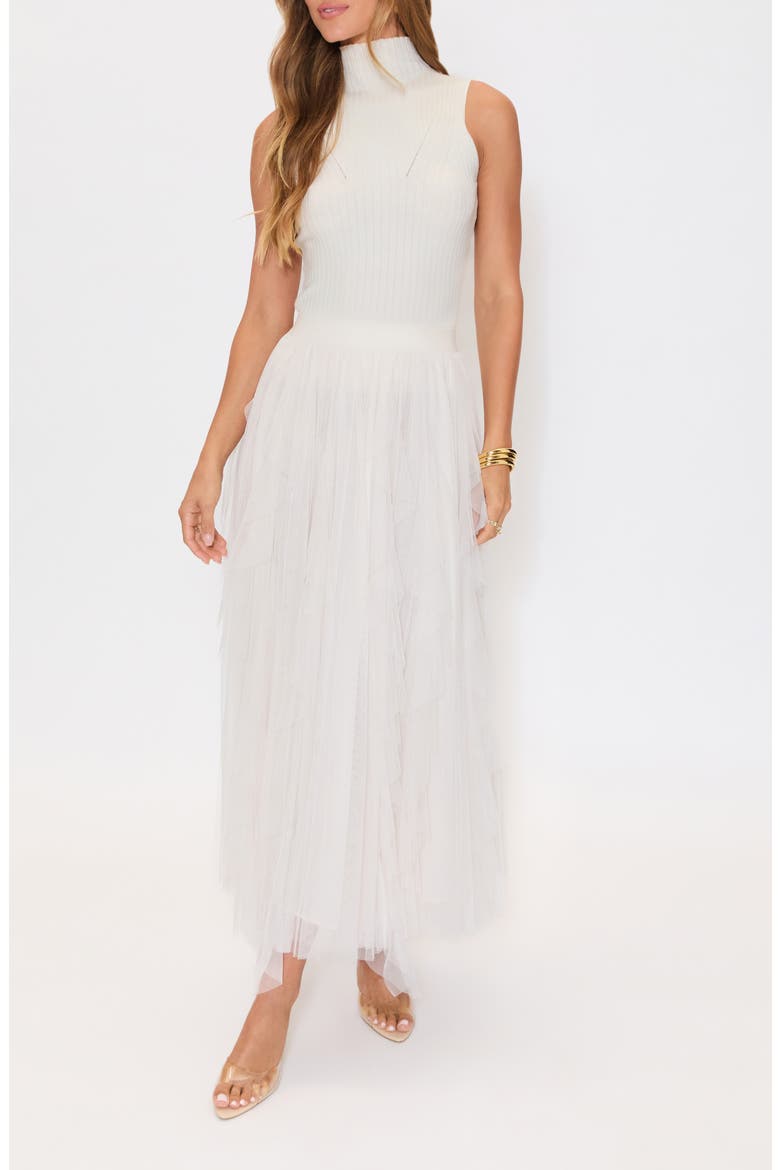 Imperfection Ruffled Tiered Tulle Maxi Skirt, Alternate, color, CREAM