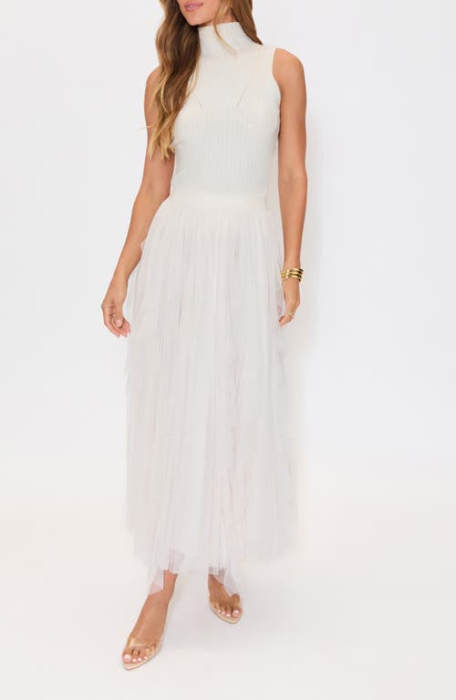 Vici Collection Imperfection Ruffled Tiered Tulle Maxi Skirt In White