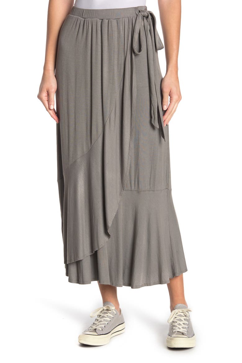 Faux Wrap Midi Skirt, Main, color, CHARCOAL