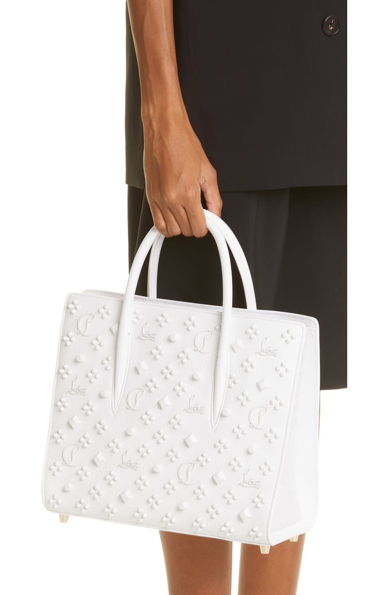 Christian Louboutin Medium Paloma Studded Leather Satchel, Alternate, color, Bianco/ Bianco