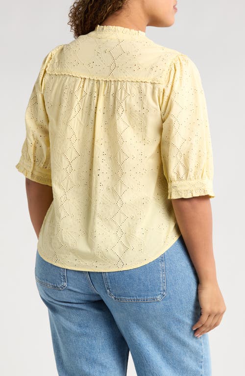 Wit & Wisdom Below Eyelet Lantern Sleeve Top In Buttercream