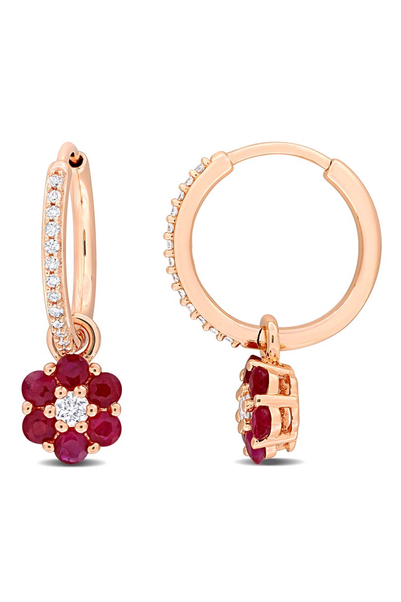 Gemstone & Diamond Floral Earrings 10K, Main, color, Ruby/Rose Gold