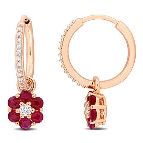 Gemstone & Diamond Floral Earrings 10K