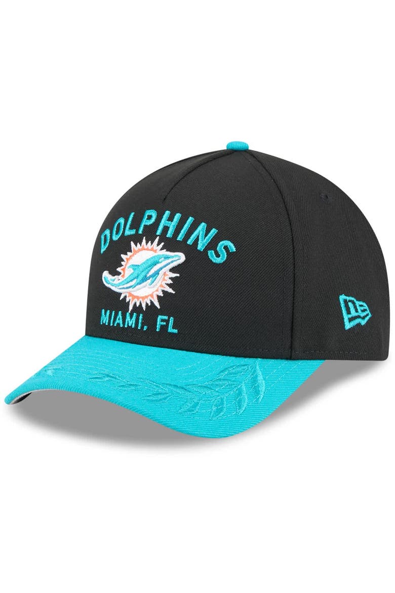 Men's New Era Black/Aqua Miami Dolphins 2025 NFL Draft 9FORTY A-Frame M-Crown Adjustable Hat, Main, color, Black