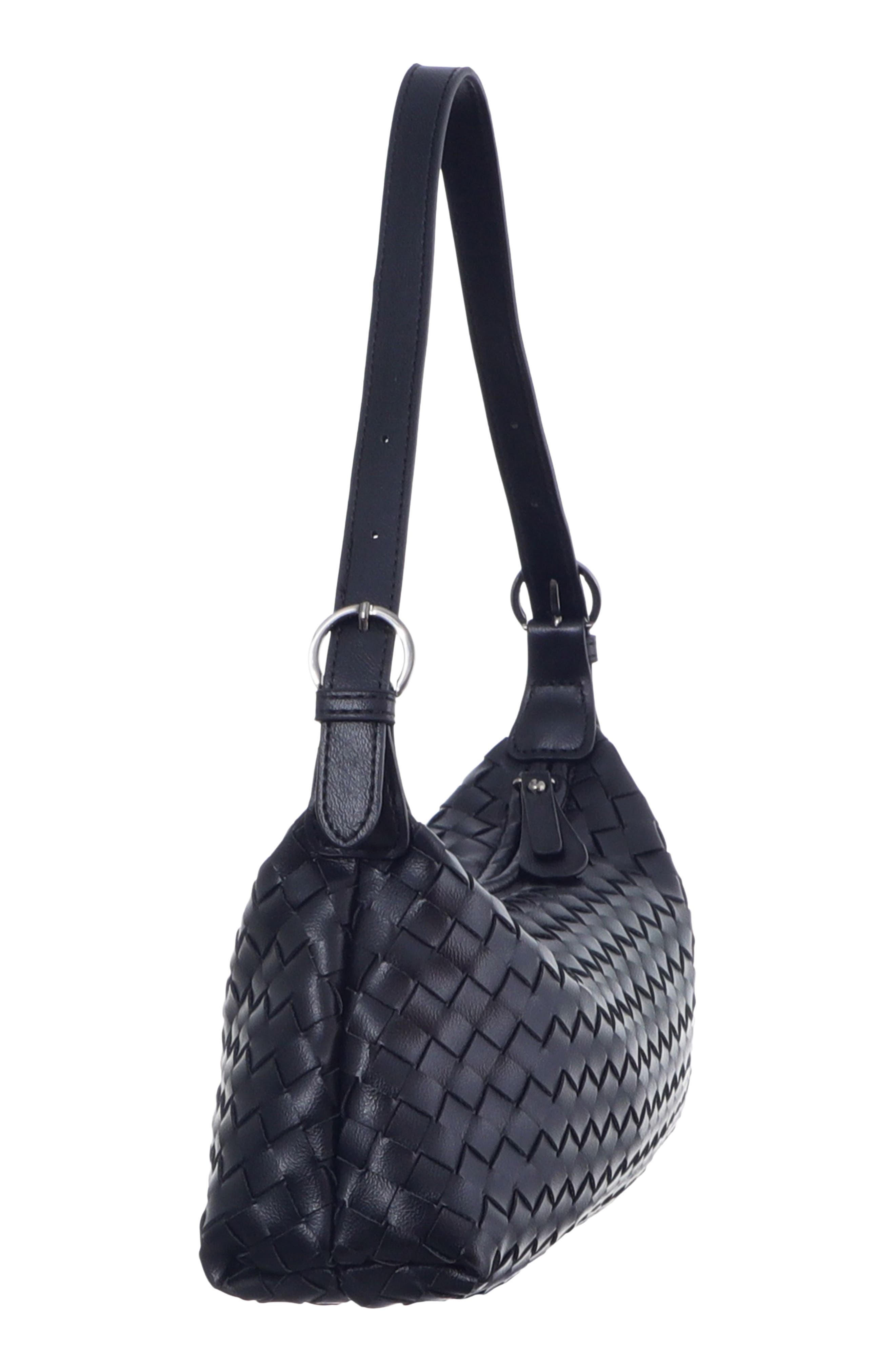 Woven Faux Leather Shoulder Bag, Alternate, color, BLACK