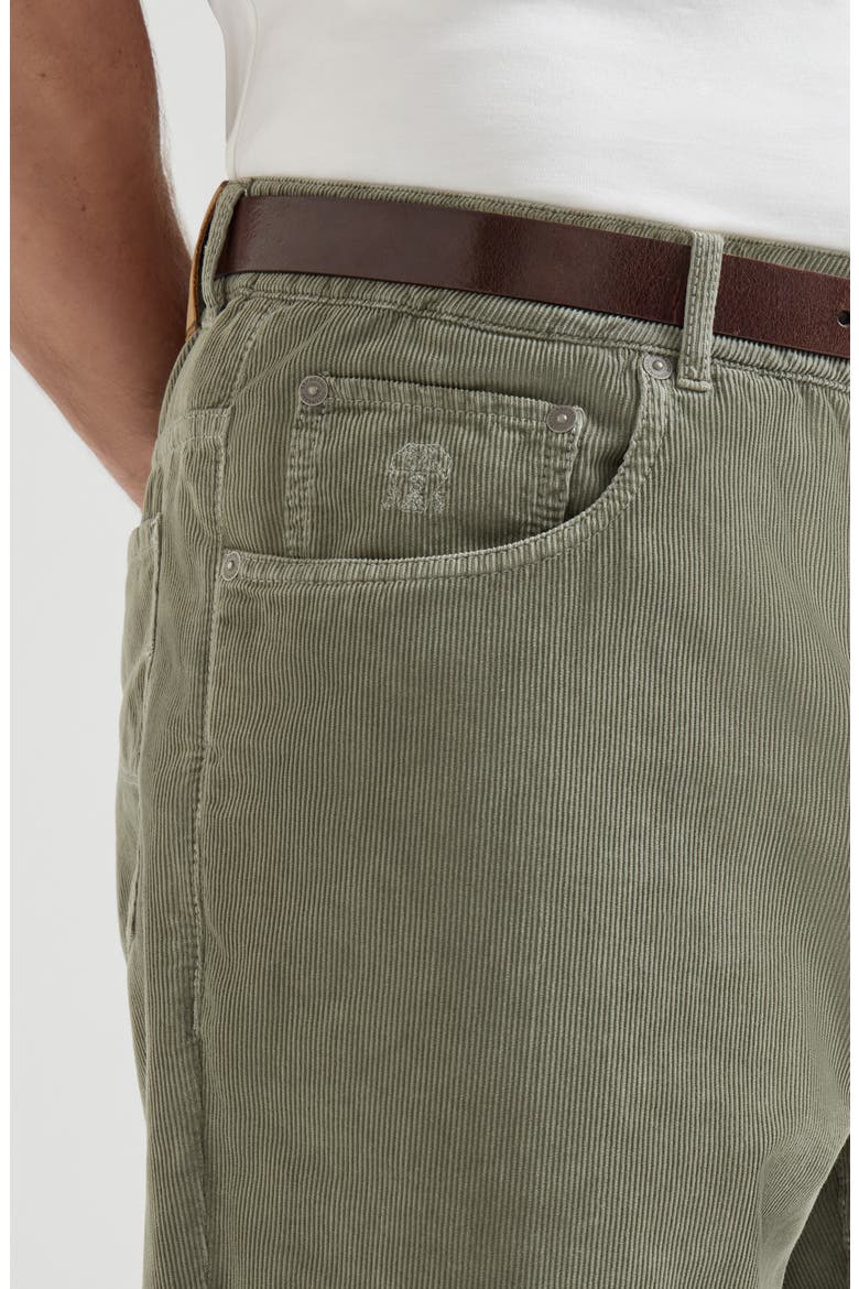 Garment-dyed five-pocket trousers in cotton narrow wale corduroy, Alternate, color, Military