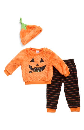 Baby Starters My First Halloween Faux Fur Sweatshirt, Fleece Joggers & Hat Set In Orange