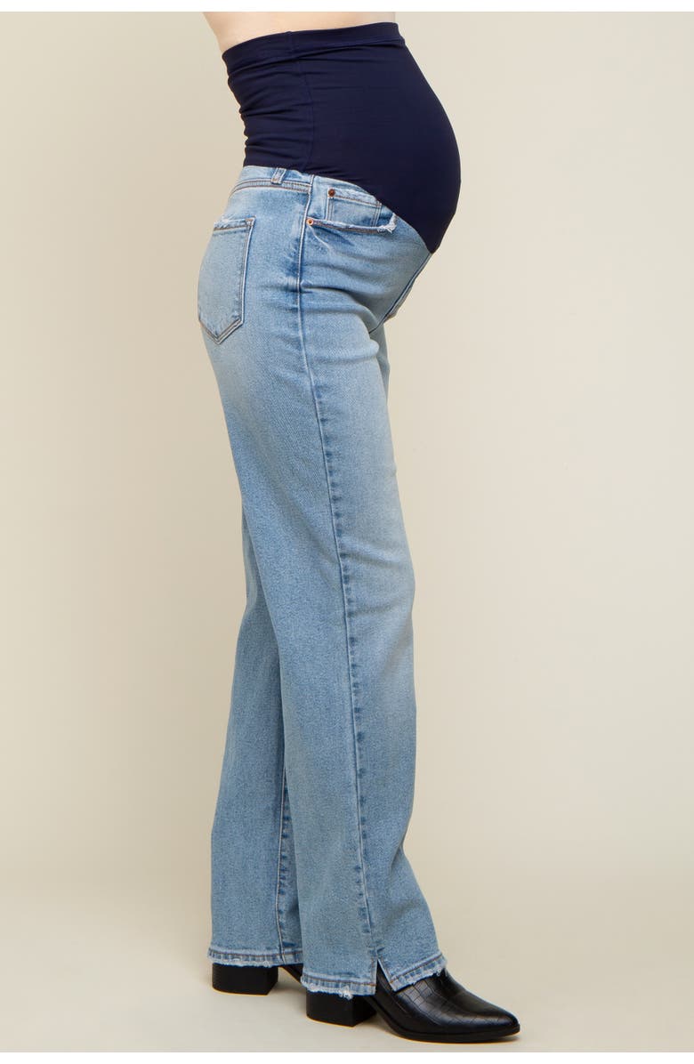 PinkBlush Straight Leg Distressed Hem Maternity Jeans, Alternate, color, Light Blue