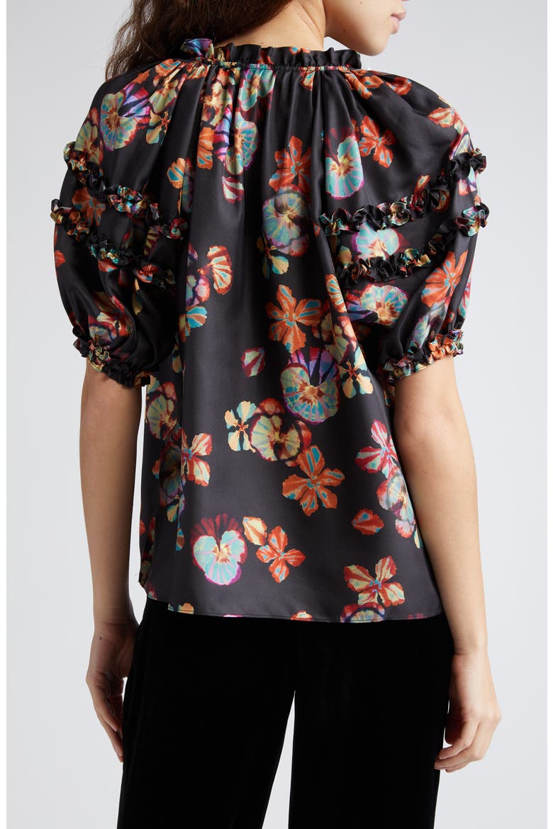 Annabelle Floral Print Puff Sleeve Silk Top, Alternate, color, LUNE