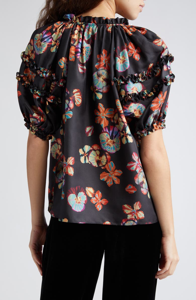 Ulla Johnson Annabelle Floral Print Puff Sleeve Silk Top, Alternate, color, Lune