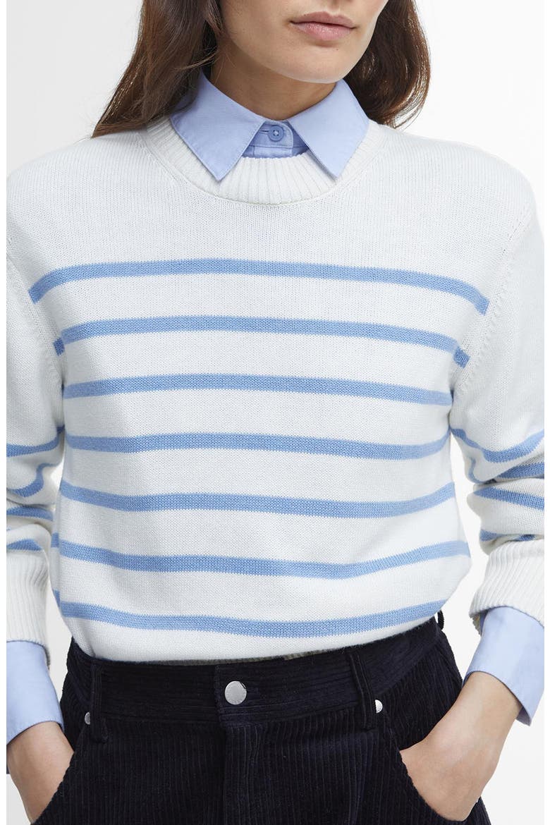 Emery Stripe Crop Cotton & Cashmere Sweater, Main, color, CLOUD/ BLUE SKY