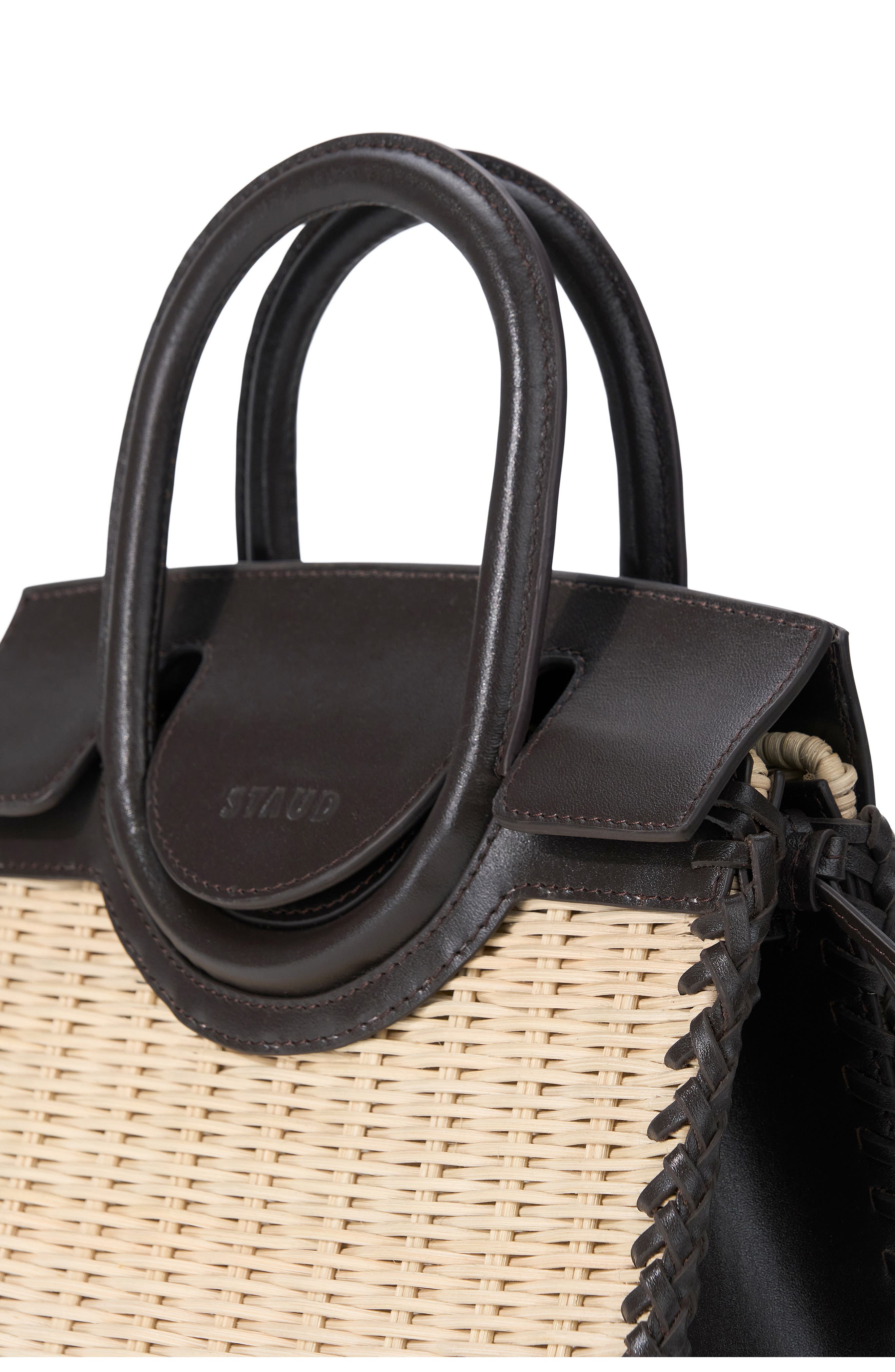 STAUD Mini Maude Wicker Top Handle Bag, Alternate, color, Natural/ Espresso
