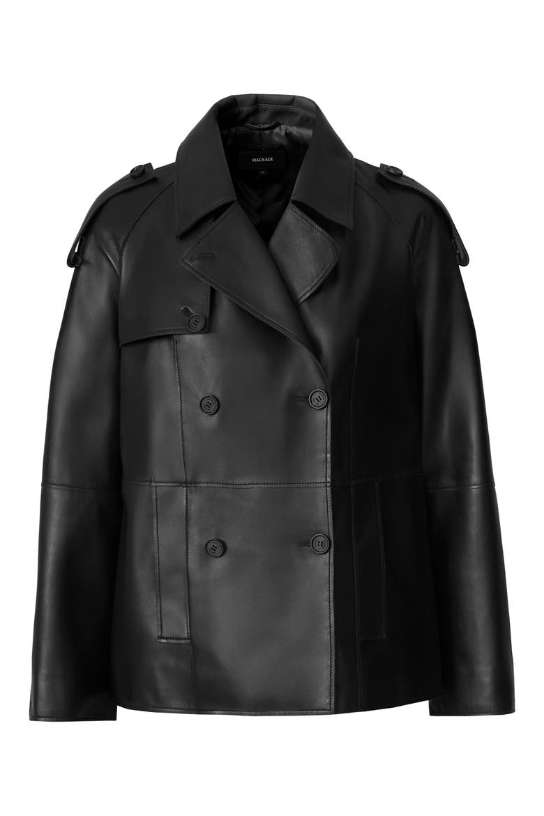 Dolores Double Breasted Leather Jacket, Alternate, color, BLACK
