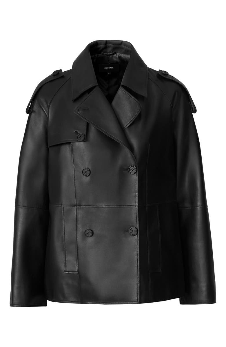 Mackage Dolores Double Breasted Leather Jacket, Alternate, color, Black