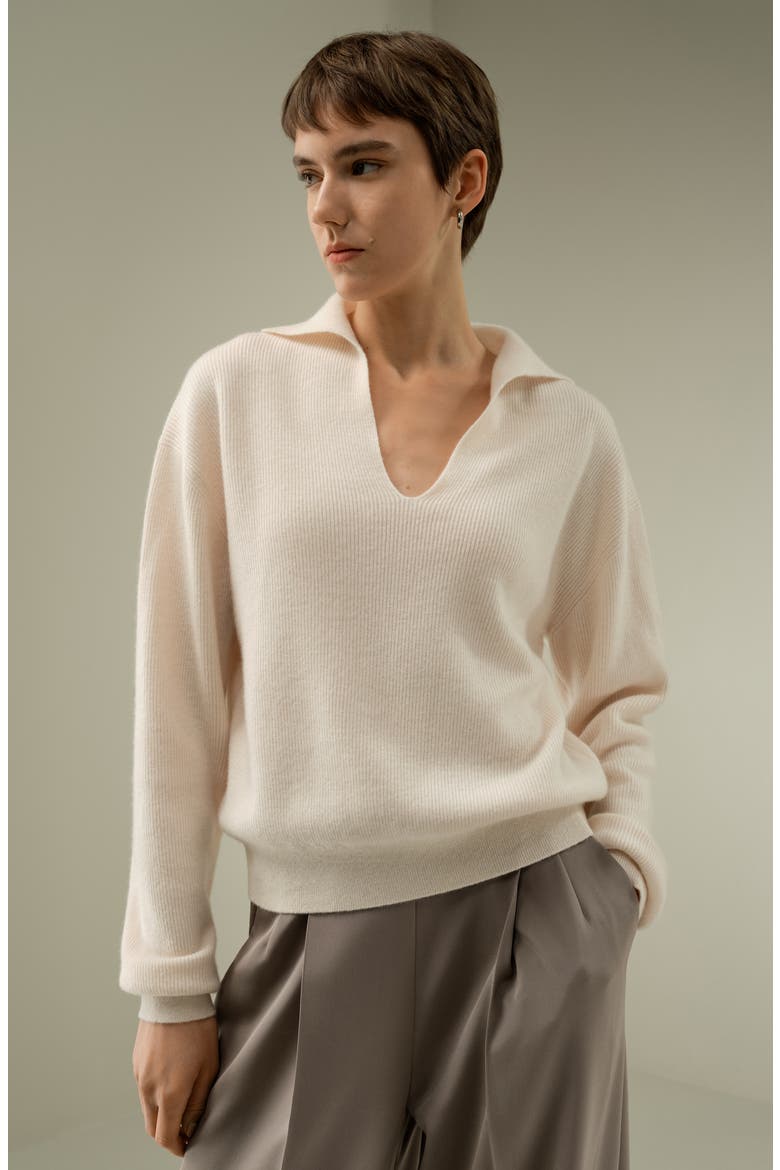Women's Ribbed Cashmere Polo Sweater, Alternate, color, Light Taupe