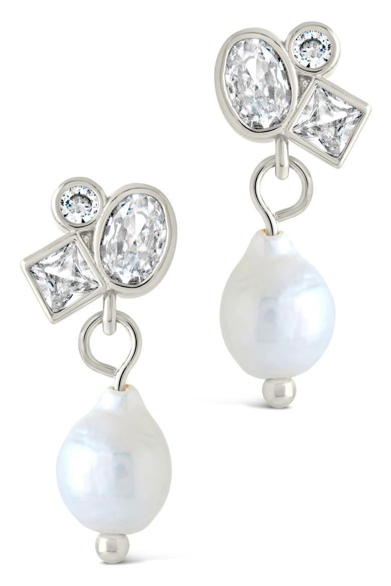 Penny Cubic Zirconia Cluster & Freshwater Pearl Drop Earrings, Alternate, color, SILVER