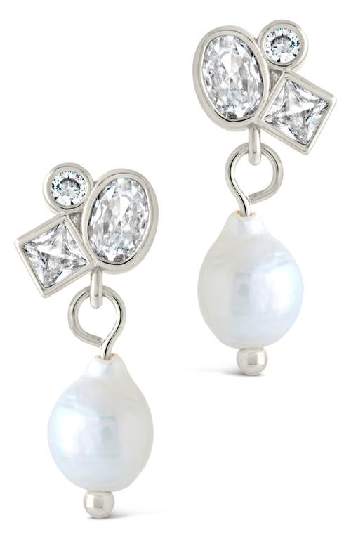 Sterling Forever Penny Cubic Zirconia Mother Of Pearl Cluster Stud Earrings In Silver