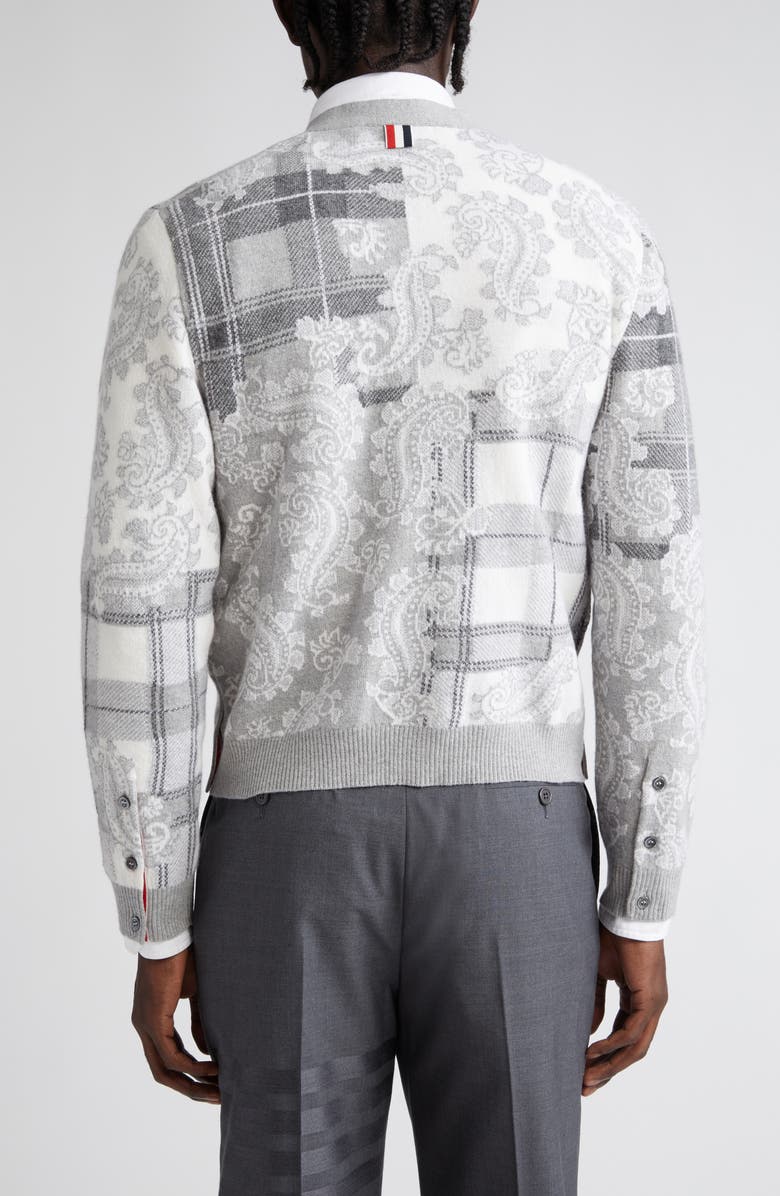 Thom Browne Fun-Mix Tartan Check & Paisley V-Neck Virgin Wool Cardigan, Alternate, color, 