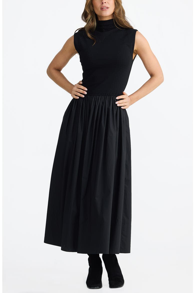 Mayflower Mixed Media Stretch Cotton Dress, Alternate, color, BLACK