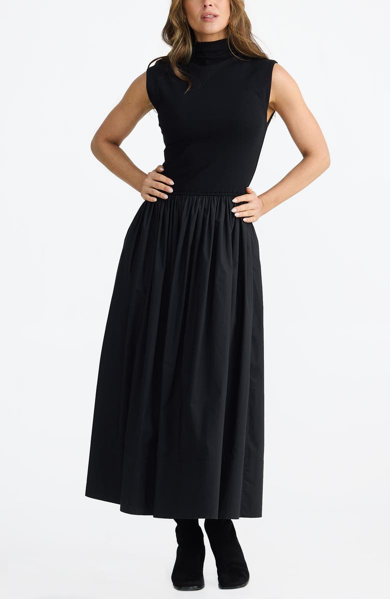 Brave+True Mayflower Mixed Media Stretch Cotton Dress, Alternate, color, Black