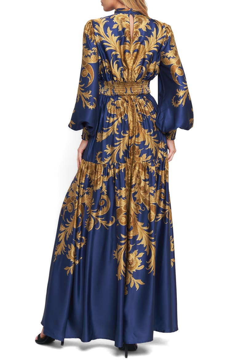 Print Long Sleeve Maxi Dress, Alternate, color, NAVY
