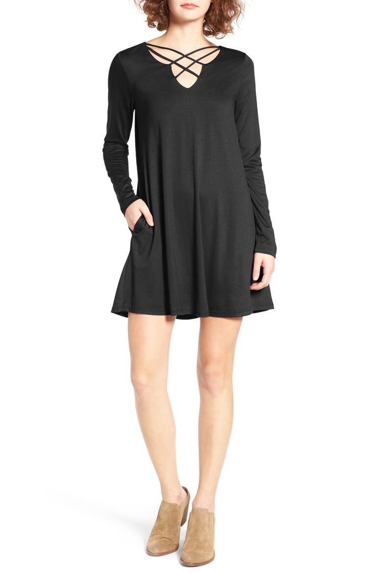 Crisscross Front Dress, Main, color, BLACK