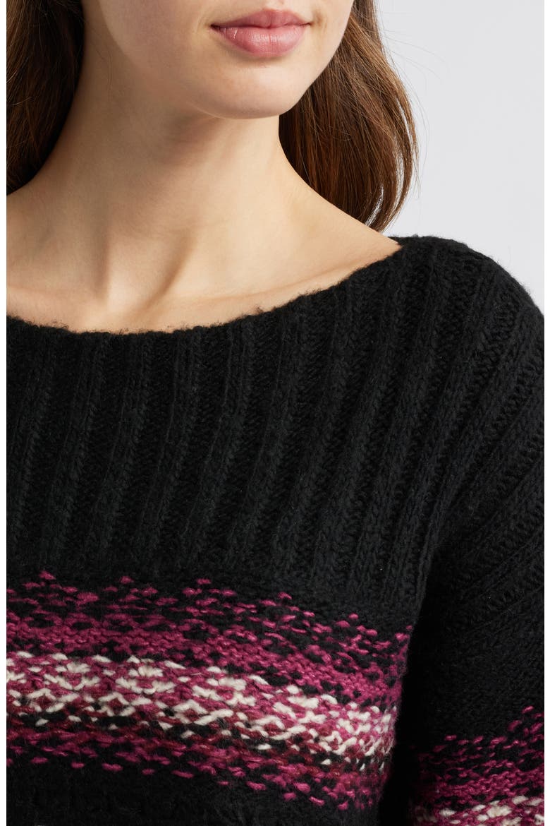 Fair Isle Boat Neck Sweater, Alternate, color, BLACK MULTI COMBO