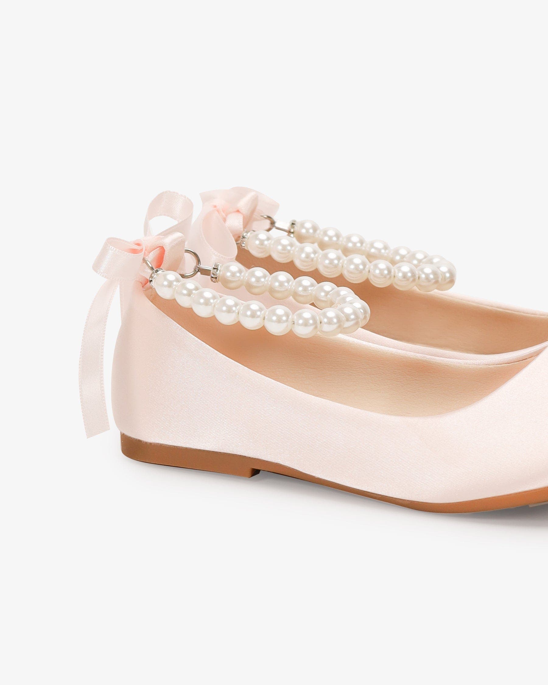 Kailee P Harper Satin Girl Flats with All Pearls Strap, Alternate, color, Pink