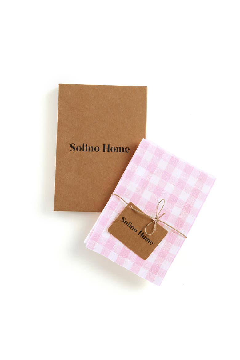 Linen Kitchen Towels Set of 2, 17 x 26" - Gingham Check, Alternate, color, Marshmellow Pink