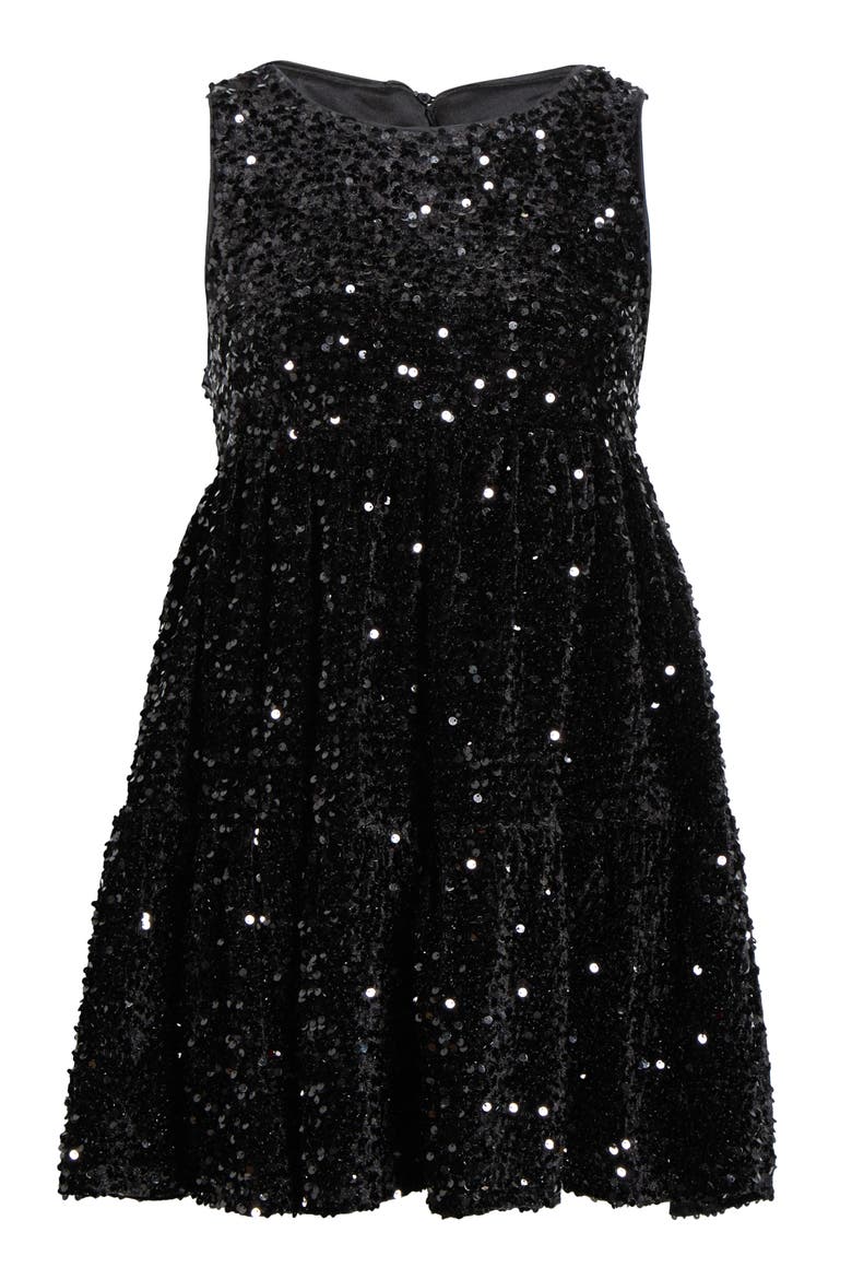 Sequin Tiered Minidress, Alternate, color, BLACK