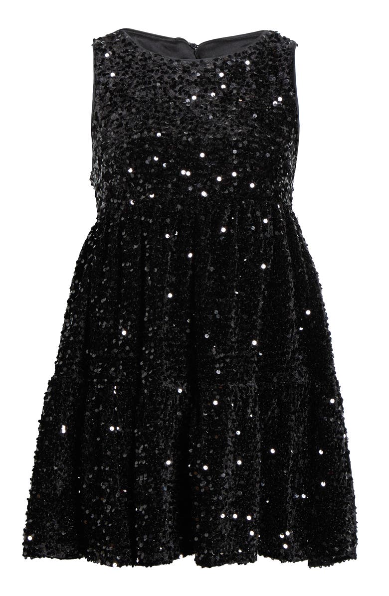 All in Favor Sequin Tiered Minidress, Main, color, Black