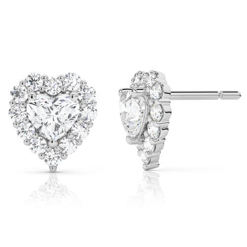 Bliss Diamond 1.30ct Heart Shape Diamond Halo Studs Or Gold Lab Grown In 14k White Gold
